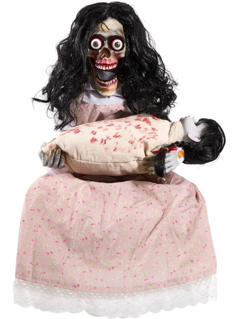 Creepy Sitting Skeleton & Doll Animatronics with Sound, Light Up Eyes